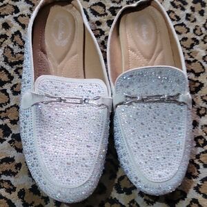 Elegant White Rhinestone Loafers